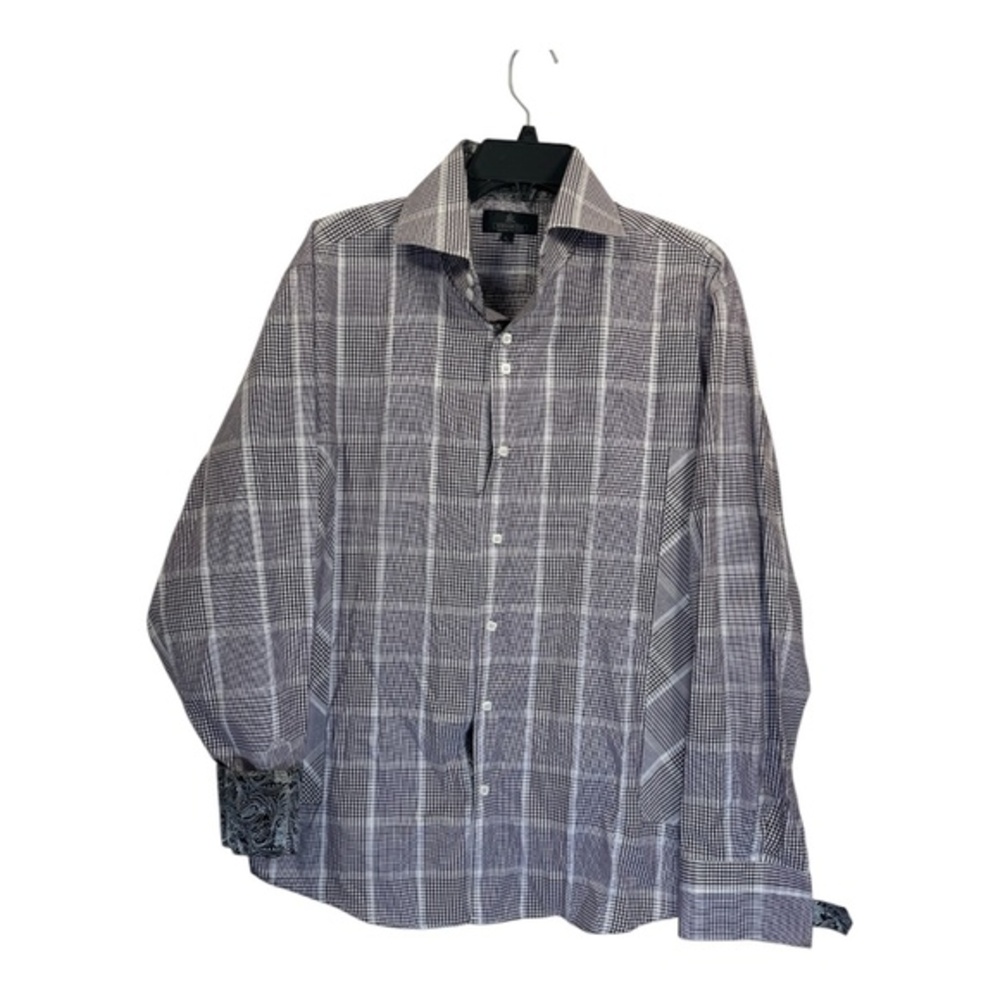 Vittorino Dress Shirt Mens Size Large Flip Cuff Checkered Purple White Cotton Po